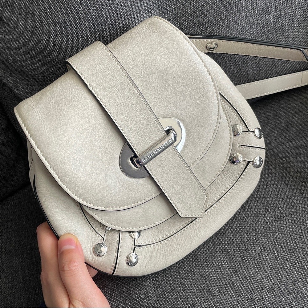 Karen Millen white genuine leather crossbody purse bag